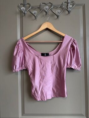 Pink Puff-Sleeve Scoop Crop Top